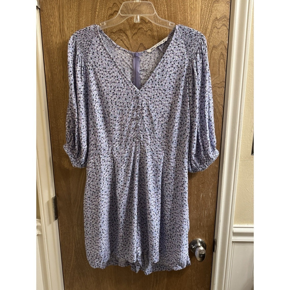 Zara Women's Short Sleeve Lilac Floral Print Romper One Piece size XL Spring